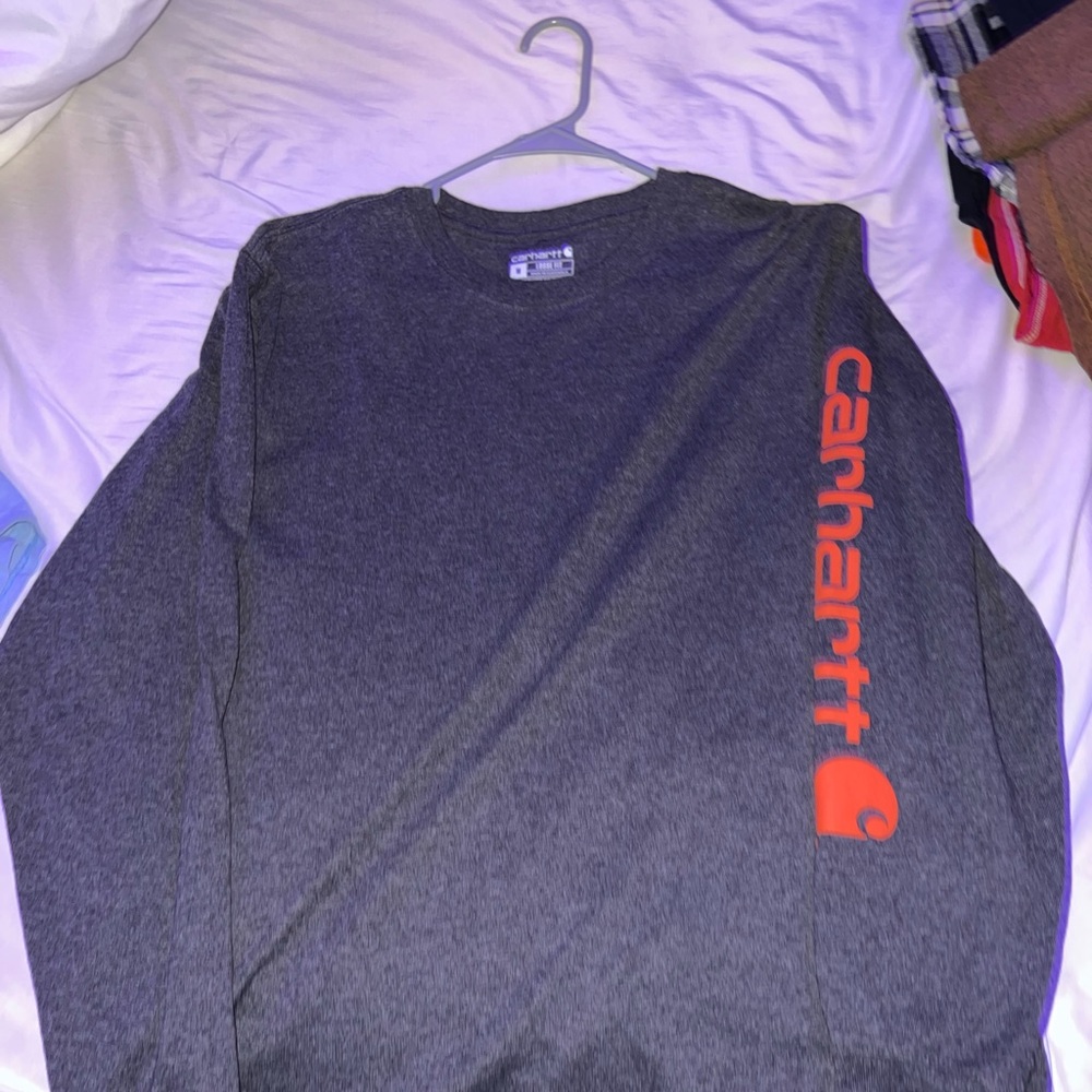 Carhartt Gray Long Sleeve Tee with Red Logo